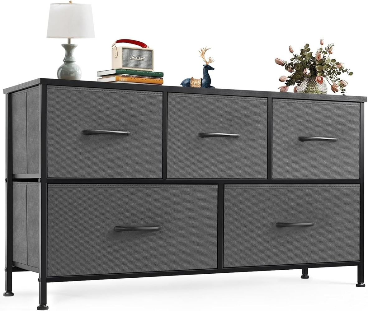 Sweetcrispy Kommode für Schlafzimmer, breite Schublade Kommode Organizer Storage Drawers Fabric Storage mit 5 Schubladen, kleine Kommode, TV Stand für Schlafzimmer, Schrank, Wohnzimmer, Kinderzimmer Bild 1