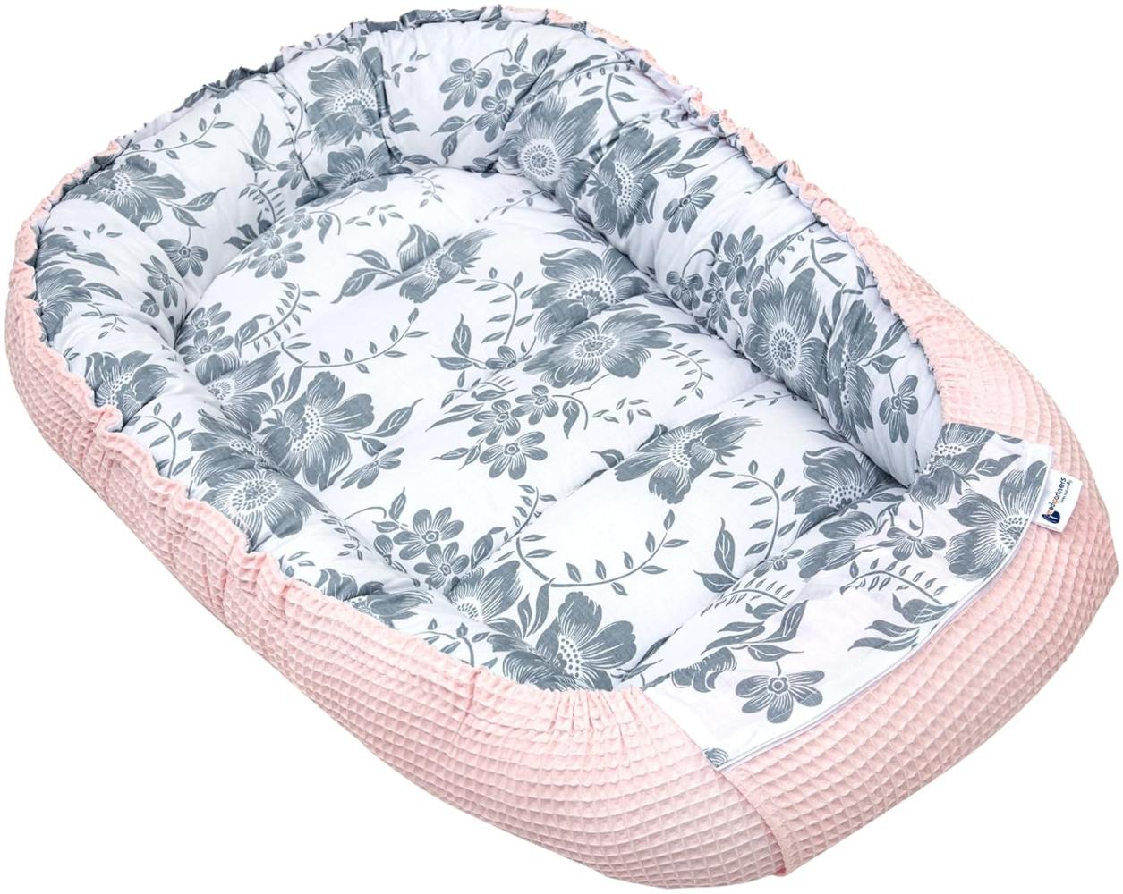 Medi Partners Babynest Kuschelnest Babynestchen 100% Baumwolle Waffle Nestchen Reisebett für Babys Säuglinge 100x60x15cm Sicherer Verschluss (Berry mit rosa Waffle) Bild 1