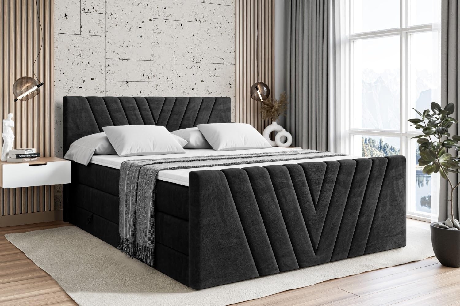 ALTDECOR Boxspringbett ERNINA-Z KING (Multipocket-Matratze H4 und H3 Matratze Bonellfederung Topper Kopfteil) Bild 1