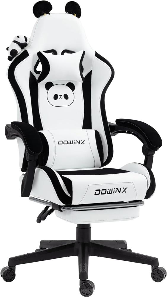 Dowinx Gaming Stuhl - Süße Panda Edition - Ergonomischer Computerstuhl mit Hoher Rückenlehne und Lendenwirbelstütze, PU-Leder, Fußstütze, Panda Bild 1