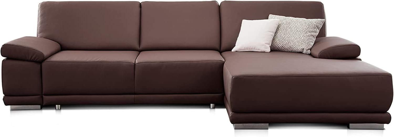 CAVADORE Ecksofa Corianne mit Schlaffunktion / Bettsofa in L-Form im modernen Design, inkl. Armteilverstellung und Longchair / 282 x 80 x 162 / Kunstleder, braun Bild 1