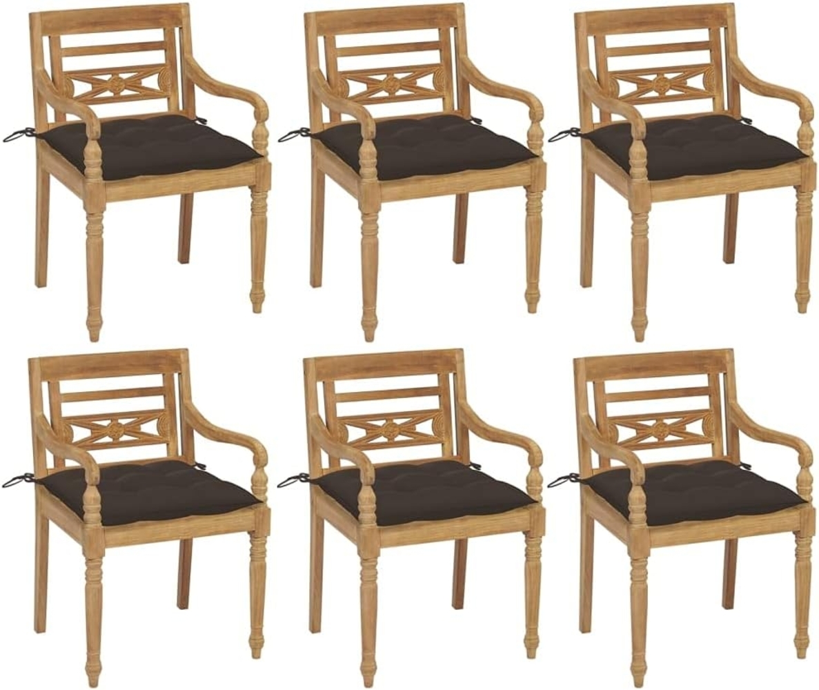 Batavia-Stühle mit Kissen 6 Stk. Massivholz Teak Bild 1