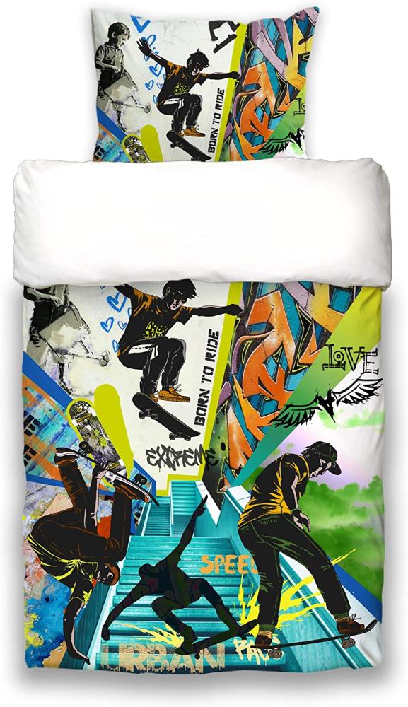 Jugend Bettwäsche-Set ca. 135x200 cm „Graffiti Skateboard“ coole beties Garnitur Bild 1
