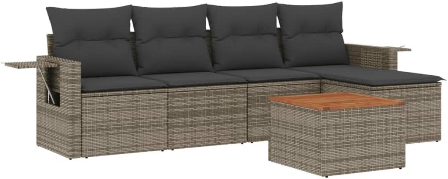 vidaXL 6-tlg. Garten-Sofagarnitur mit Kissen Grau Poly Rattan 3256872 Bild 1