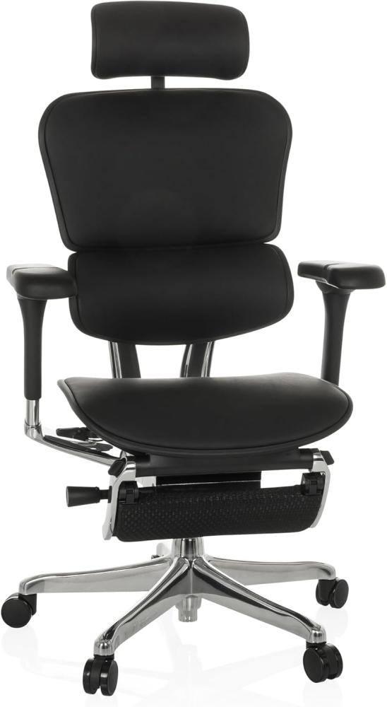 hjh OFFICE Leder Chefsessel mit Fußablage ERGOHUMAN Plus LEGPRO I Originales Design, Bürosessel mit Vollausstattung ergonomisch, Gen 2, Schwarz Bild 1