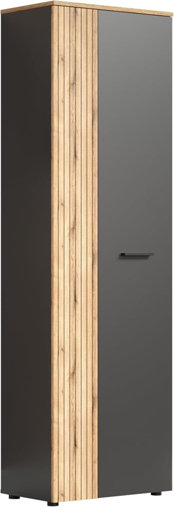 'Esteban' Garderobenschrank / Schuhschrank, Holz, grau und Eiche Evoke, 195 x 36 x 60 cm Bild 1