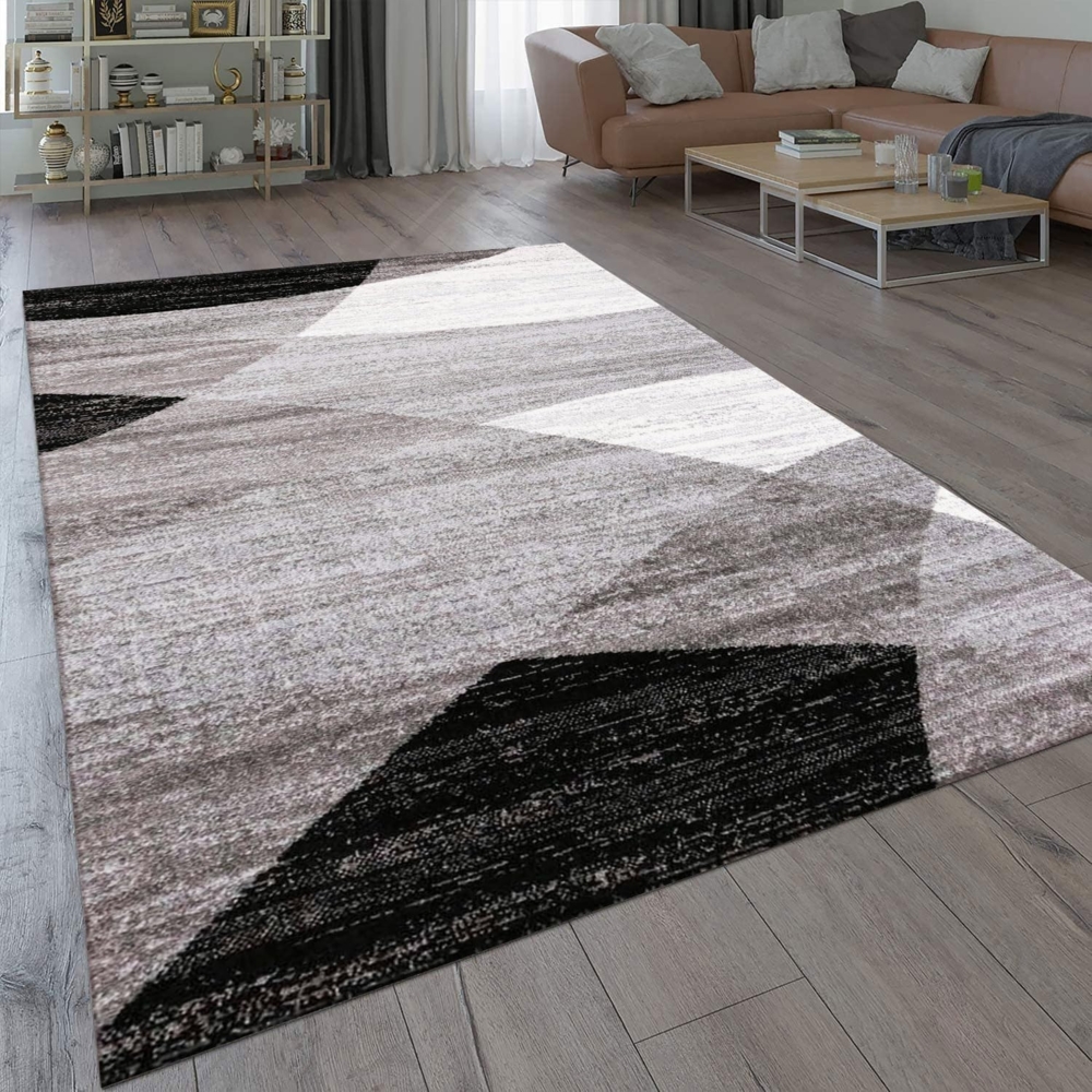 VIMODA Teppich Geometrisches Muster Meliert in Grau Weiß Schwarz Kurzflor Läufer Wohnzimmer, Maße:120 x 170 cm Bild 1