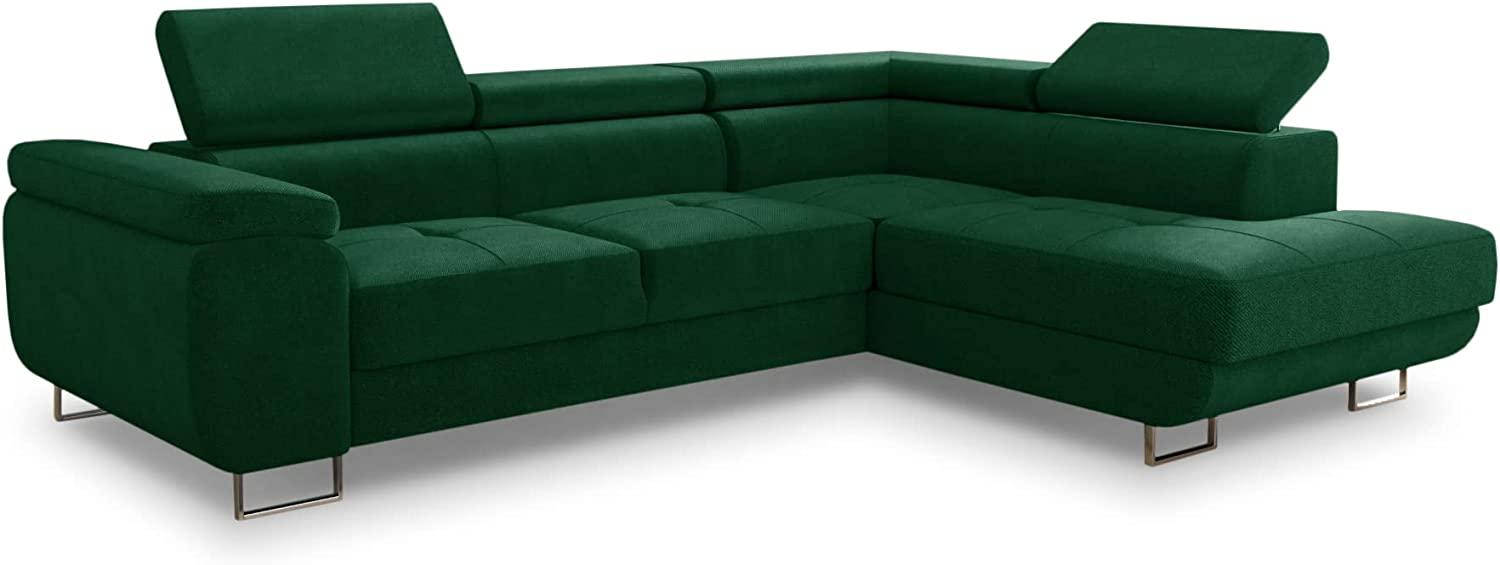 Ecksofa Caris mit Schlaffunktion und einstellbare Kopfstützen, Wohnlandschaft, Couchgarnitur, Bettkasten, Sofagarnitur, Couch, Sofa (Grün (Kronos 19), Ecksofa Rechts) Bild 1