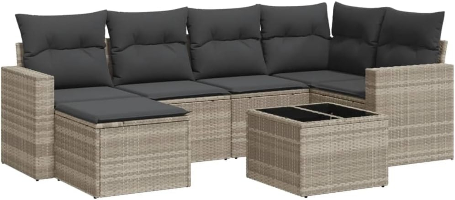 vidaXL 7-tlg. Garten-Sofagarnitur mit Kissen Hellgrau Poly Rattan 3251609 Bild 1