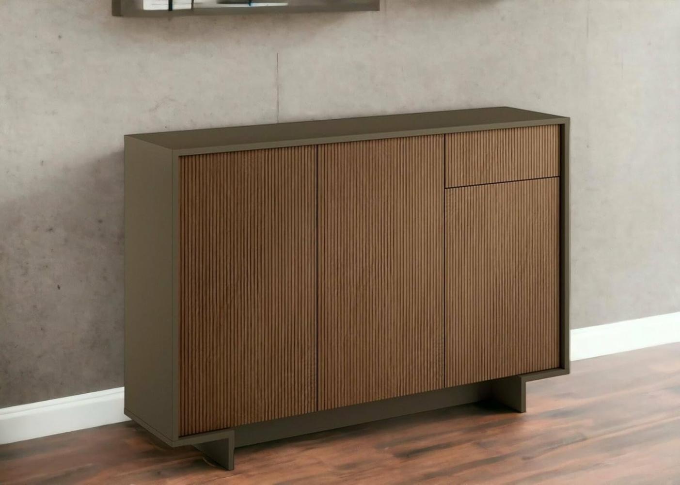 Dmora - Sideboard Aneto, Wohnzimmer-Sideboard, Wohnzimmer-Buffet mit 3 Türen und 1 Schublade, 100% Made in Italy, 134 x 35 x 87 cm, Braun und Walnuss Bild 1