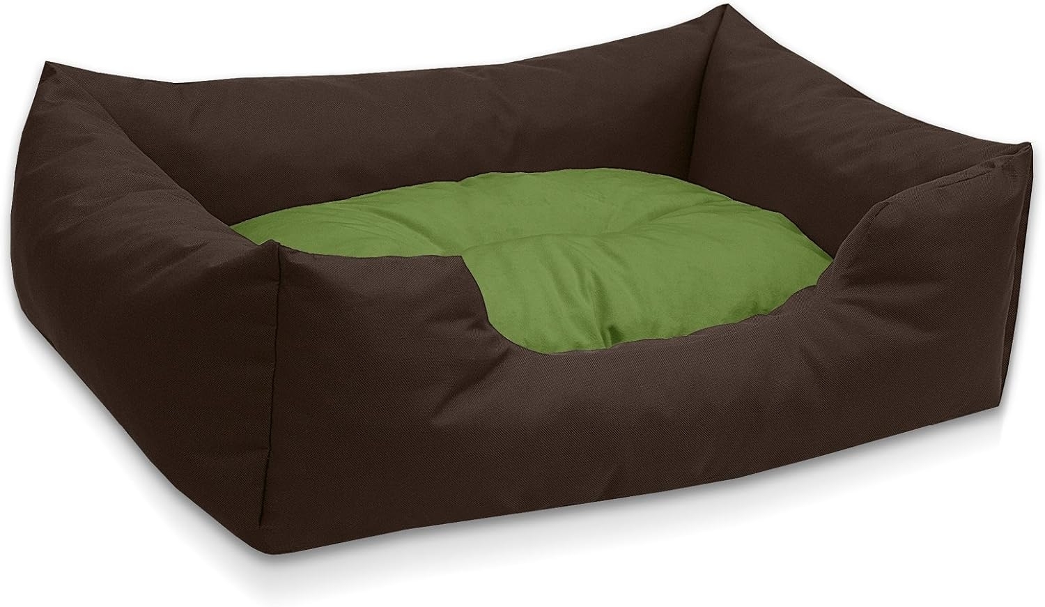 BedDog Hundebett MIMI, Hundesofa aus Cordura, Microfaser-Velours, waschbares Hundebett vier-eckig mit Rand, Hundekissen (M) ca. 70x55x18cm, GREEN-FIELD (braun/grün) Bild 1