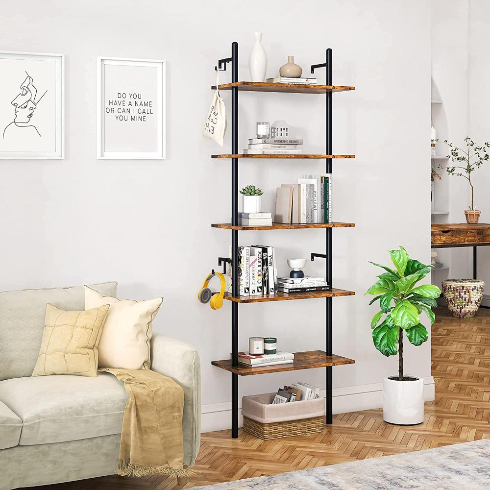 Industrielles Leiterregal 5-stufiges Bücherregal 180CM Aufbewahrungseinheit mit Metallrahmen Schwebendes Wandregal für Wohnzimmer, Büro, Schlafzimmer Bild 1