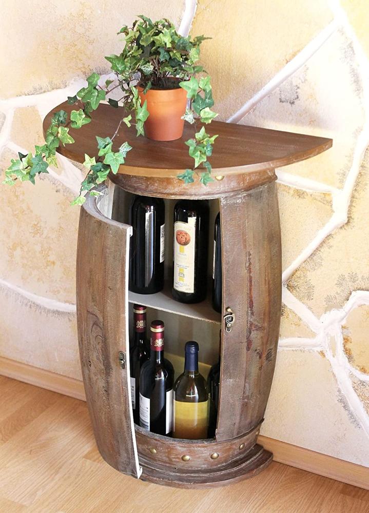 DanDiBo Wandtisch halbrund Tisch Weinregal Weinfass 0373-R Braun Schrank Fass aus Holz 73 cm Beistelltisch Konsole Wandkonsole Bar Bild 1