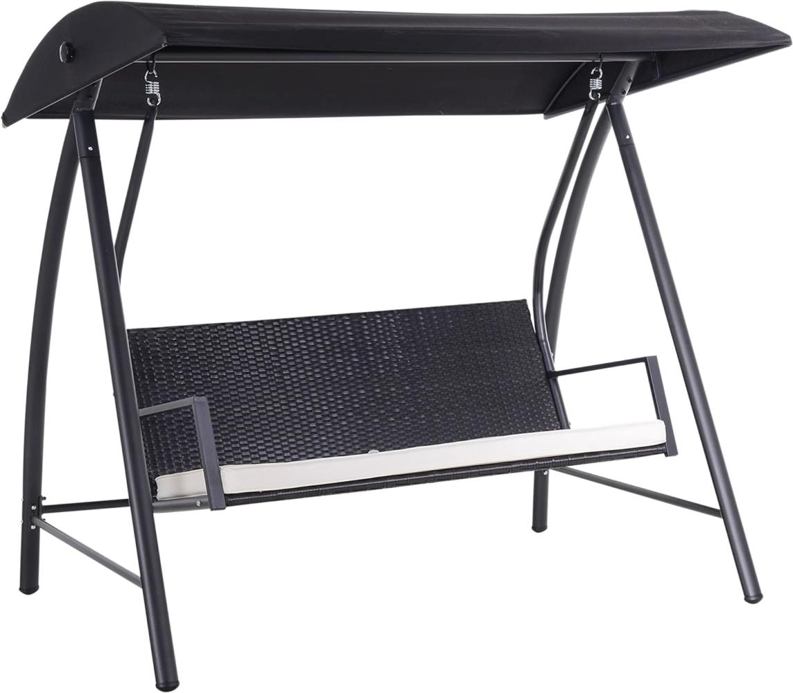 Outsunny Hollywoodschaukel 3-Sitzer mit Dach Polyrattan Schwarz - schwarz-cremeweiß Bild 1