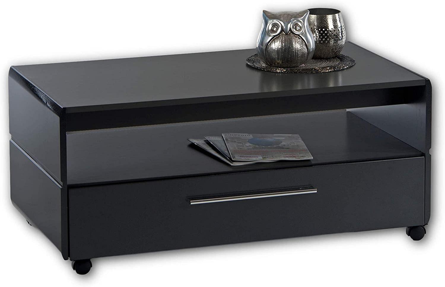 CHROME Couchtisch grau Hochglanz auf Rollen - mobiler Sofatisch mit Ablage & großer Schublade für Ihren Wohnbereich - 100 x 44 x 55 cm (B/H/T) Bild 1