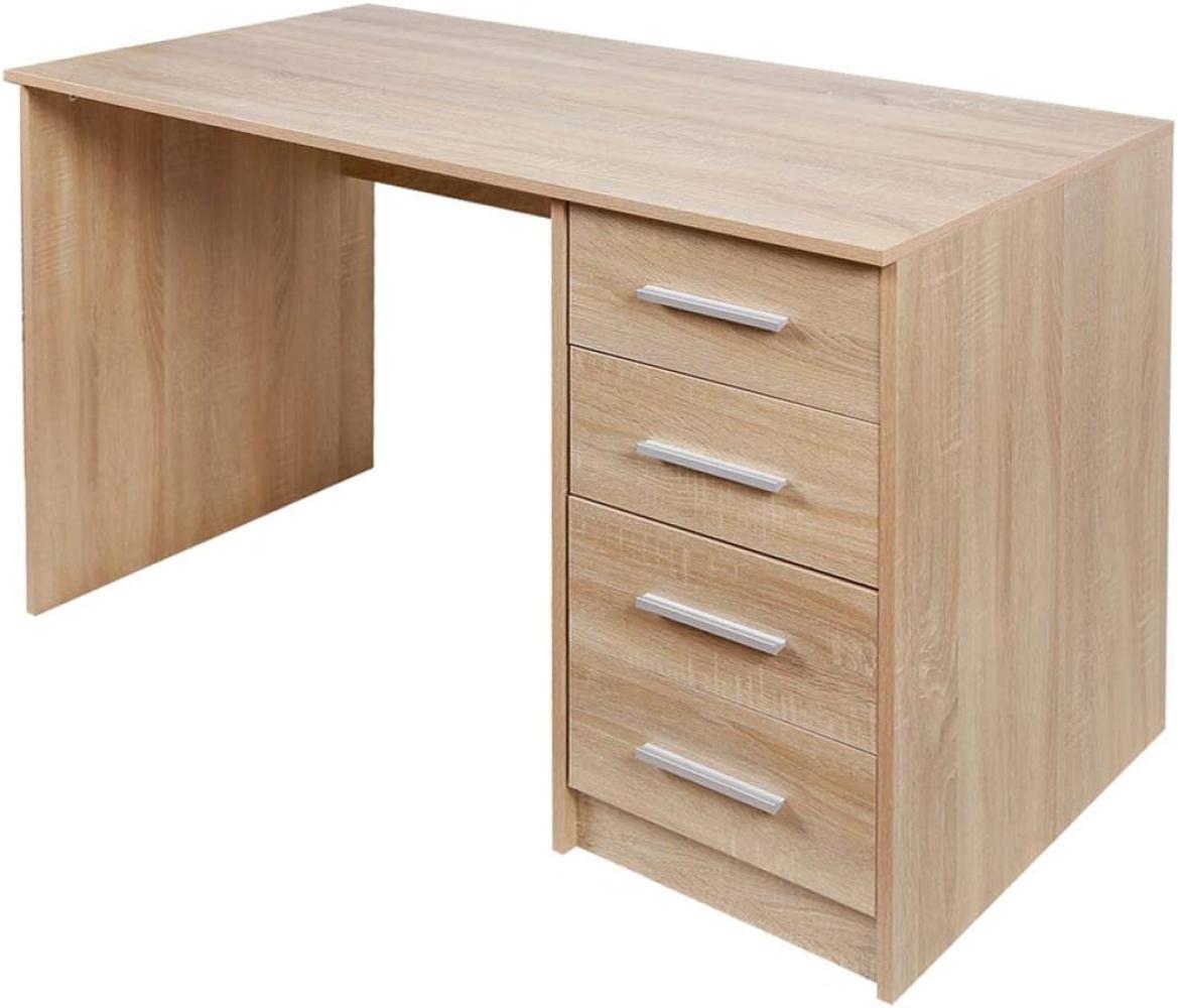 BAKAJI Schreibtisch mit Kommode mit 4 Schubladen Tisch Computertisch Holz Eiche, Verbundholz Metall, Standard Bild 1