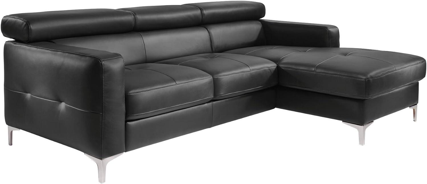 Mivano Ecksofa Sammy, Ledersofa in L-Form mit Kopfteilverstellung und moderner Steppung, 227 x 74 x 187, Kunstleder, schwarz Bild 1