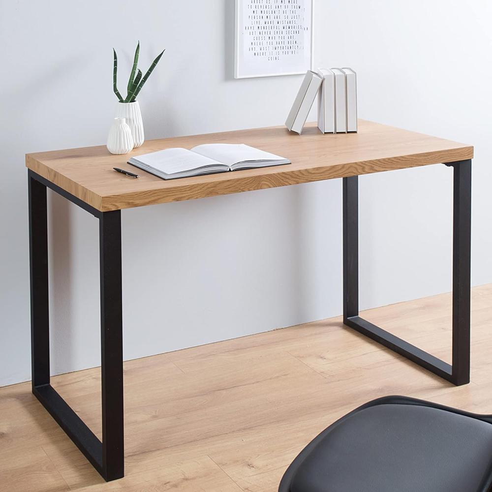 Design Schreibtisch Oak Desk 120cm Eiche Optik Vintage Metallgestell schwarz Schminktisch Tisch Bürotisch Bild 1