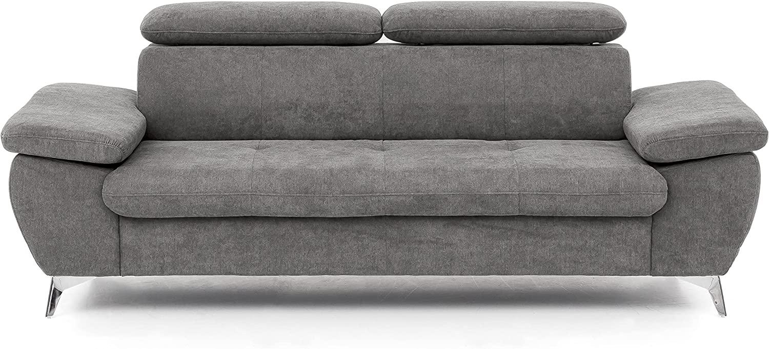 Mivano 3er-Sofa Gisele / Sofagarnitur mit Kopfteilverstellung und Armteilfunktion / 217 x 83 x 100 / Velours, Grau Bild 1