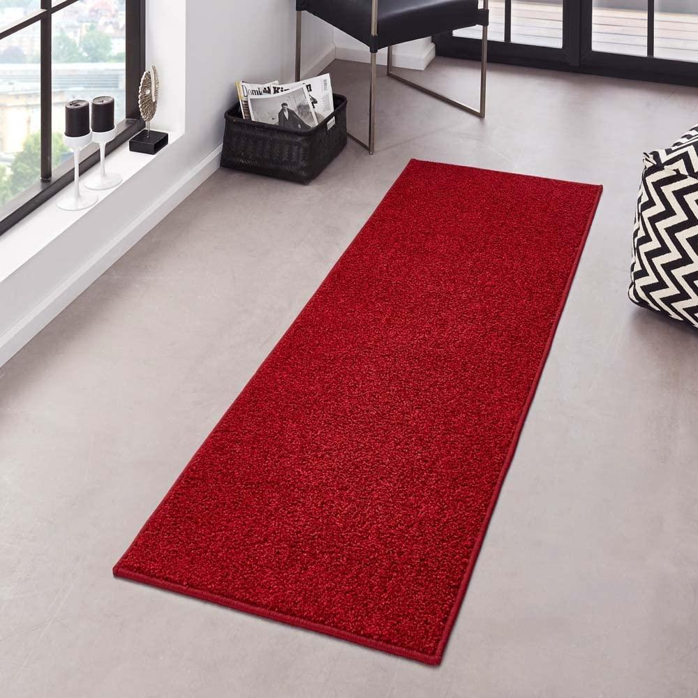 Kurzflor Teppich Pure Uni Rot - 80x200x1,3cm Bild 1