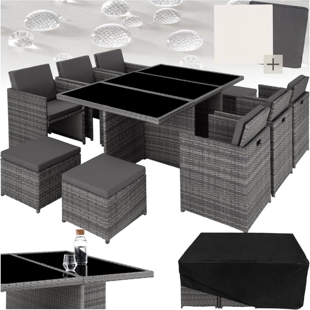 tectake Sitzgruppe Rattan Sitzgruppe, (Set, 12-tlg), mit Aluminiumgestell Bild 1