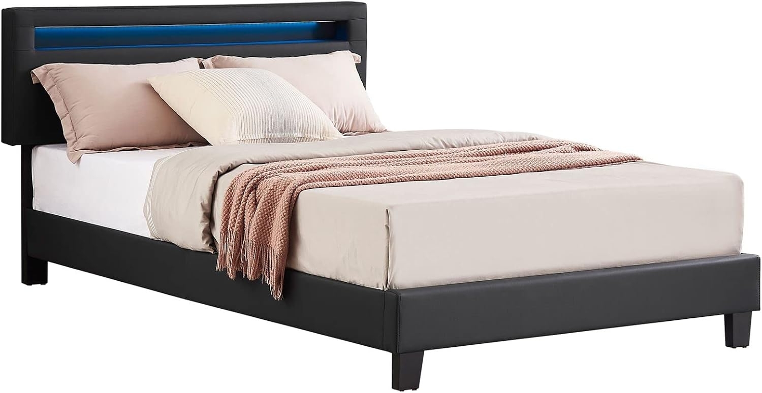 CARO-Möbel Polsterbett CARIBO, Polsterbett 120x200 cm Bett mit Kunstleder & LED Beleuchtung verschied Bild 1