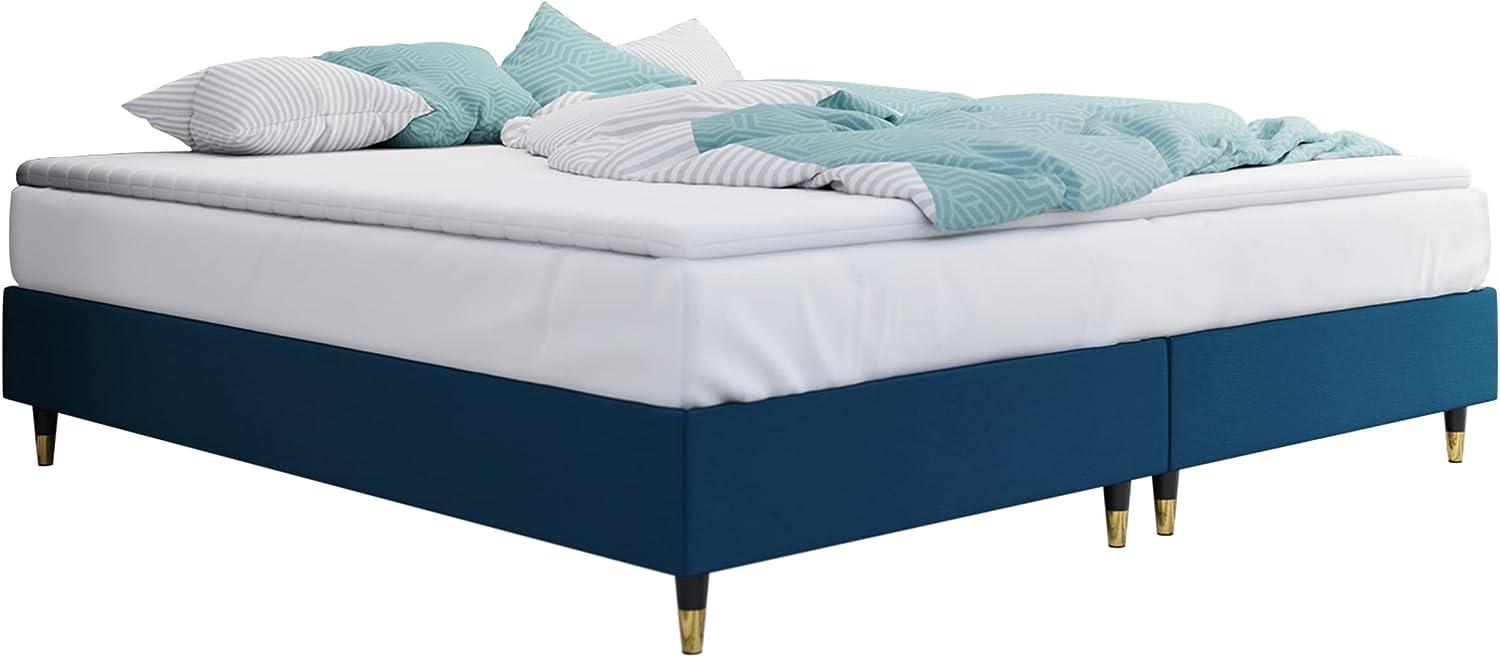 Boxspringbett Sauro Gold für Wandpaneel, Blau, 160 x 200 cm Bild 1