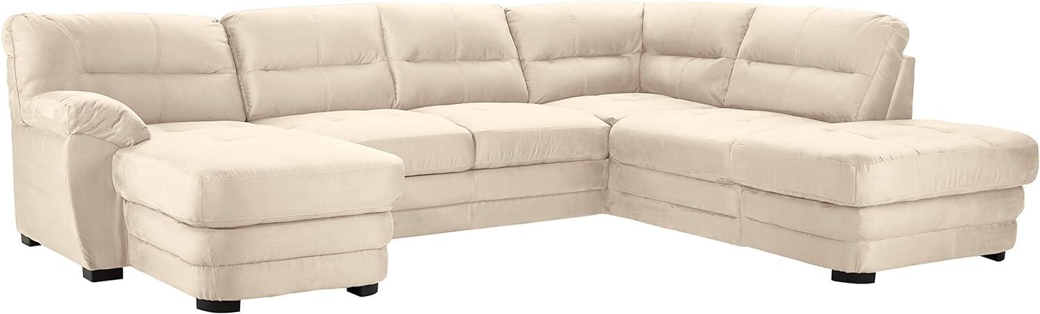 Mivano Wohnlandschaft Royale, Zeitloses Bettsofa in U-Form mit Schlaffunktion, kleinem Bettkasten und hohen Rückenlehnen, 316 x 90 x 230, Mikrofaser, beige Bild 1