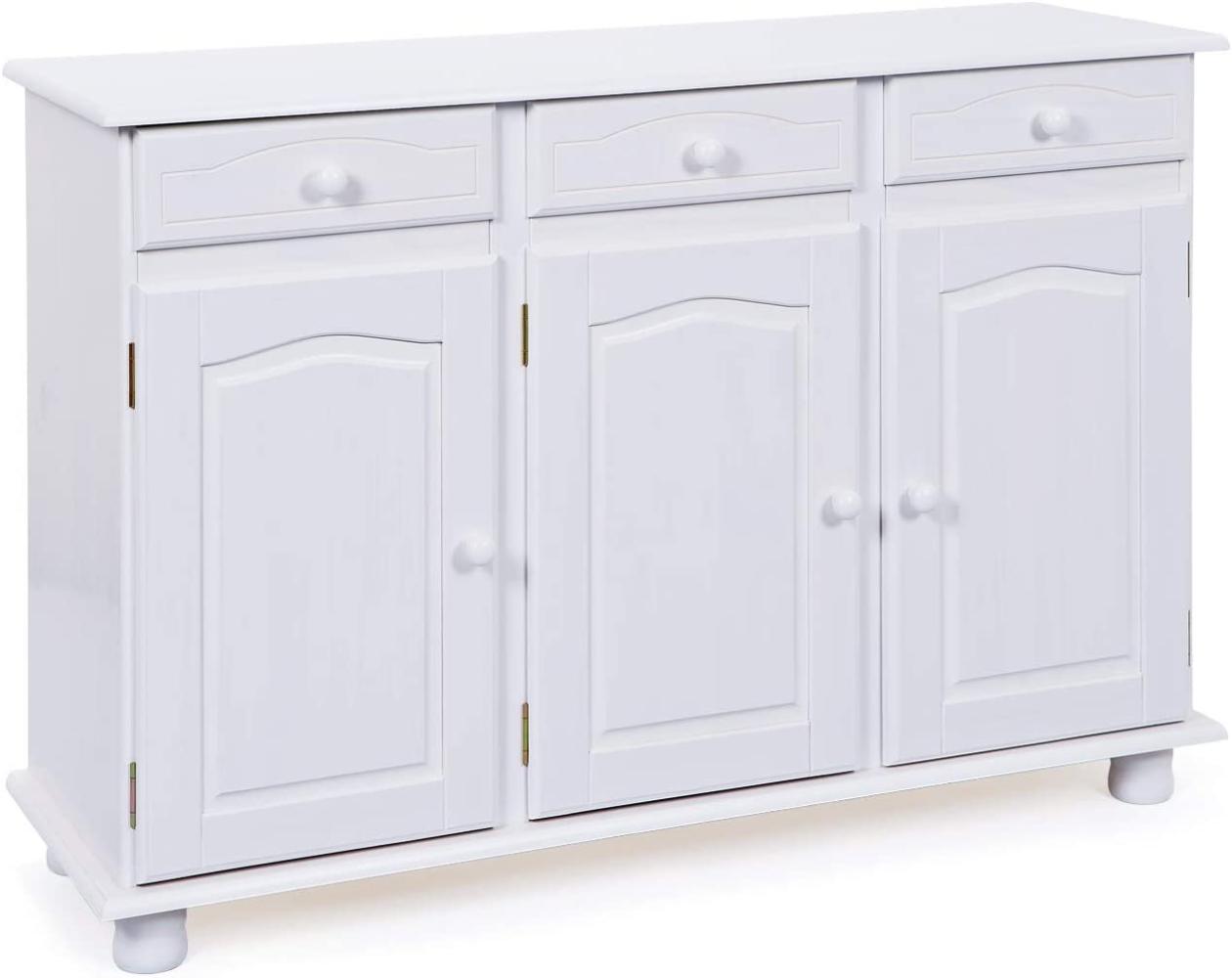 Inter Link Kommode Anrichte Sideboard Mehrzweckschrank Beistellschrank Kiefer massiv Weiss lackiert, 3 Türig Bild 1