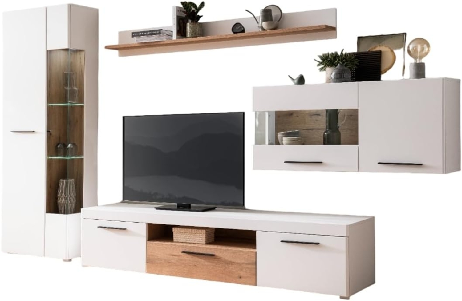 Wohnwand Lavell in weiß matt und Eiche 327 x 200 cm Bild 1