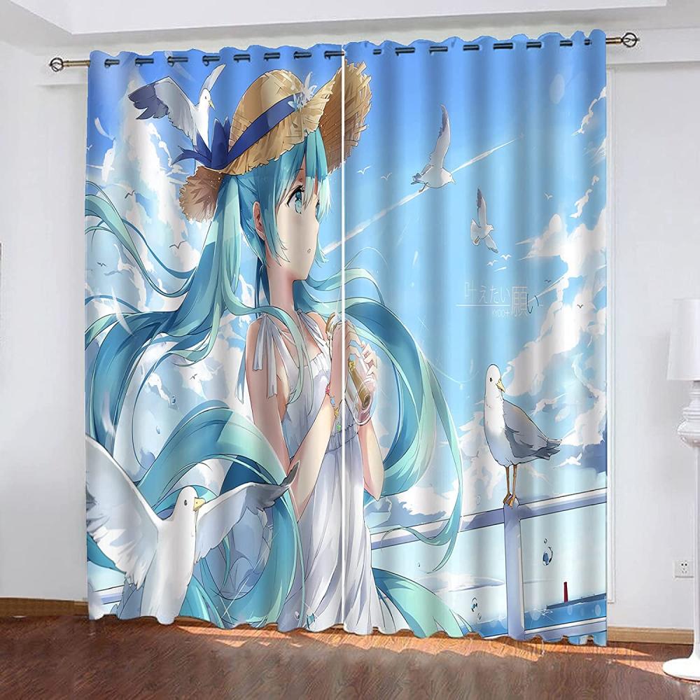 Fgolphd Verdunkelungsvorhang-Set 3D-Druck Anime Cartoons Hatsune Miku Vorhänge Für Kinderzimmer Schiebegardine Blickdicht Für Dekoration Wohnzimmer Esszimmer (280×245(BxH),21) Bild 1