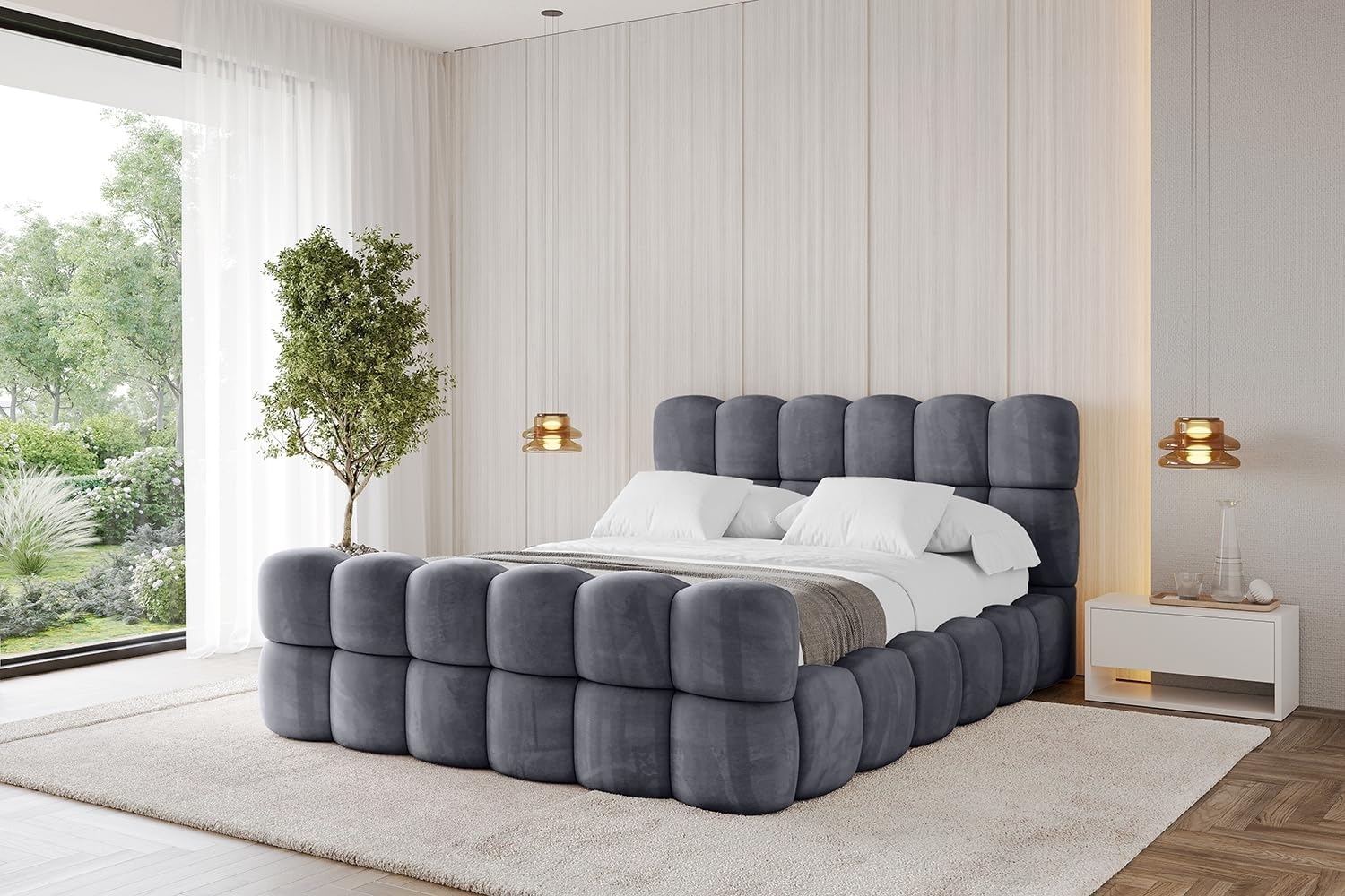 ALTDECOR Polsterbett LEYA-Z (Polsterbett mit Bettkasten und Lattenrost, Boxbett mit Matratze), Doppelbett mit Stauraum, Bett mit Kopfteil Bild 1