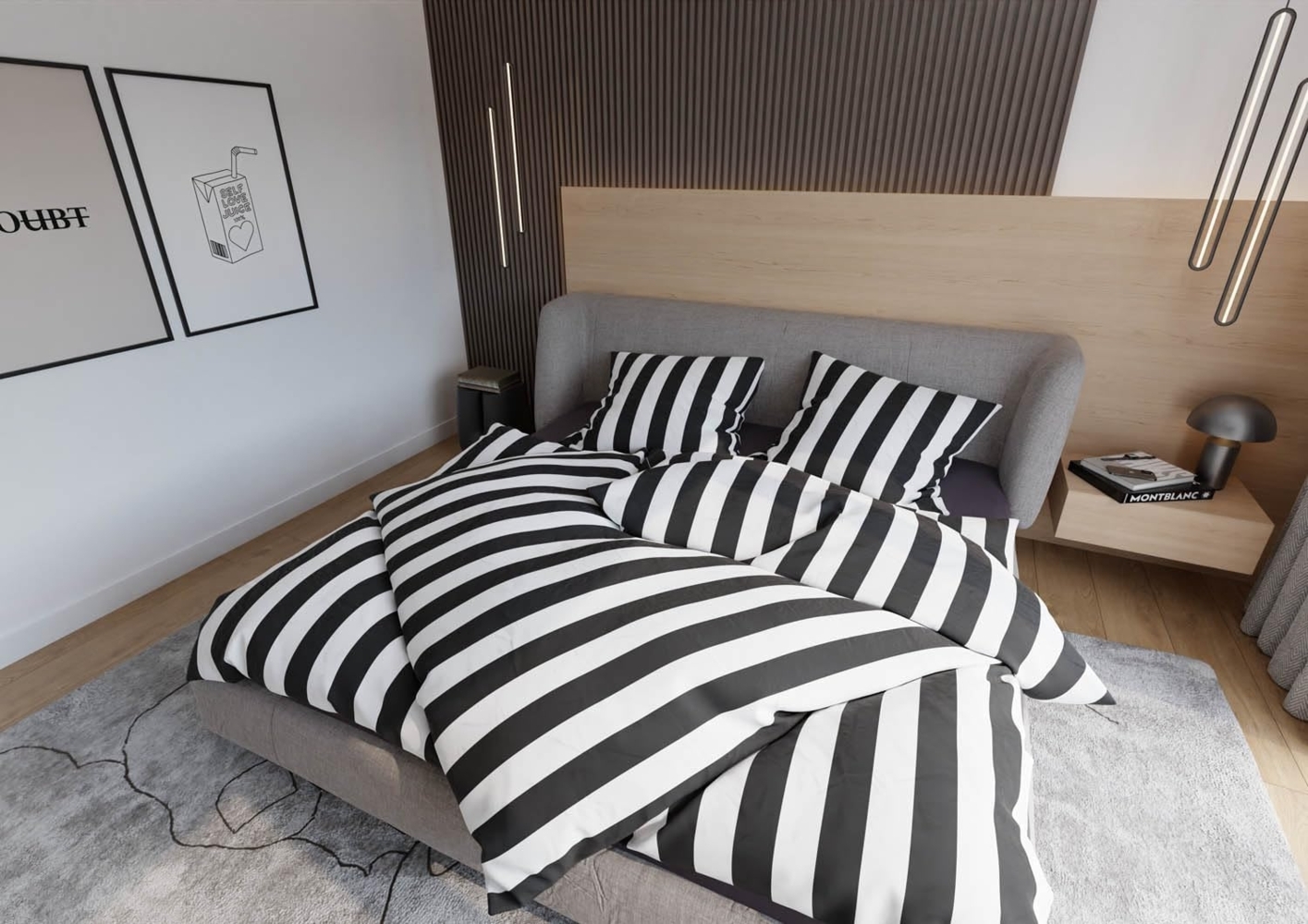 Mako Satin Bettwäsche Blocksteifen anthrazit 155x220 + 80x80 Bild 1
