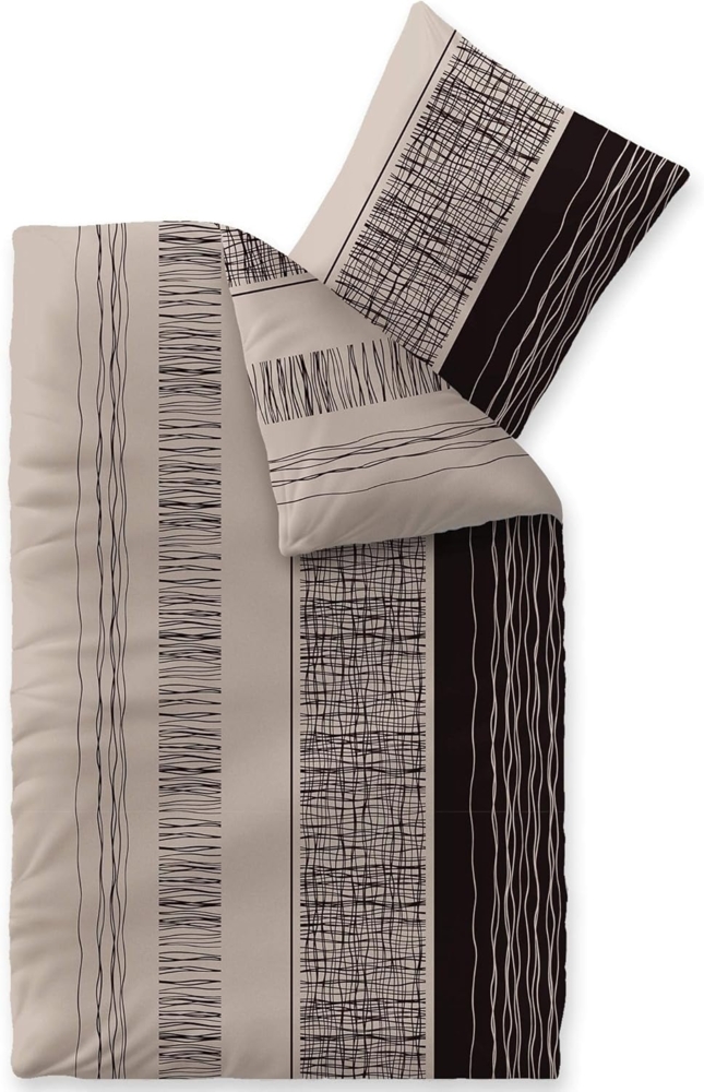 CelinaTex Touchme Biber Bettwäsche 135x200 cm 2teilig Baumwolle Bettbezug, Set, Bettgarnitur für Sommer und Winter, ganzjährig, pflegeleicht, Greta beige grau schwarz Bild 1