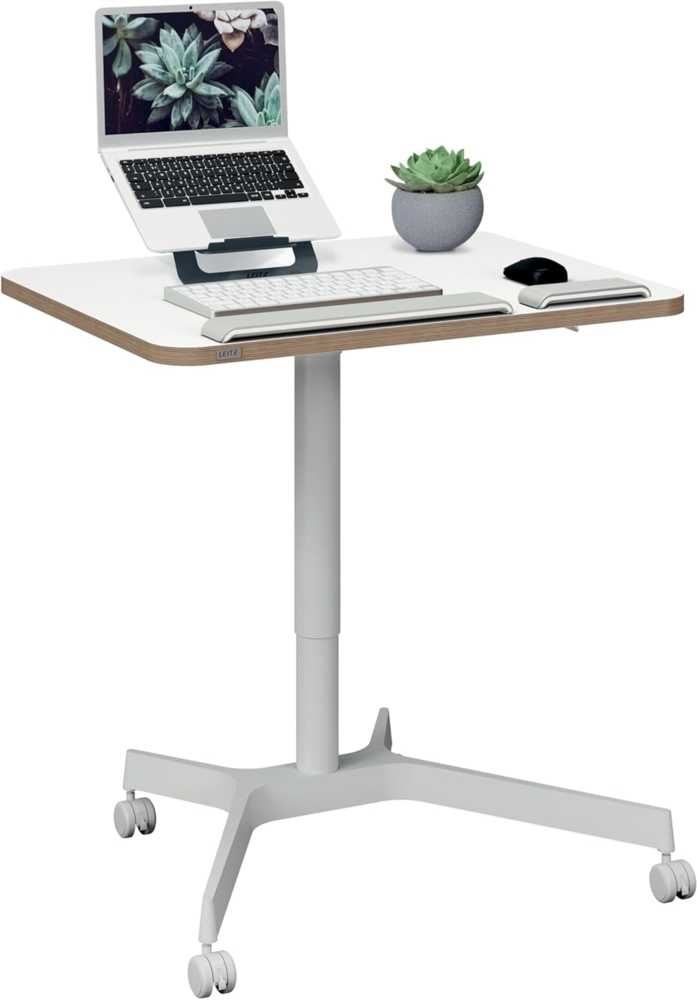 Leitz Ergo Compact Workstation Kleiner Höhenverstellbarer Sitz-/Steh-Schreibtisch, 80x60 cm, Mobiles Stehpult mit Rollen, Belastbar bis 20 kg, Für Büros, Desk Sharing, Home Office, Weiß, 65360001 Bild 1