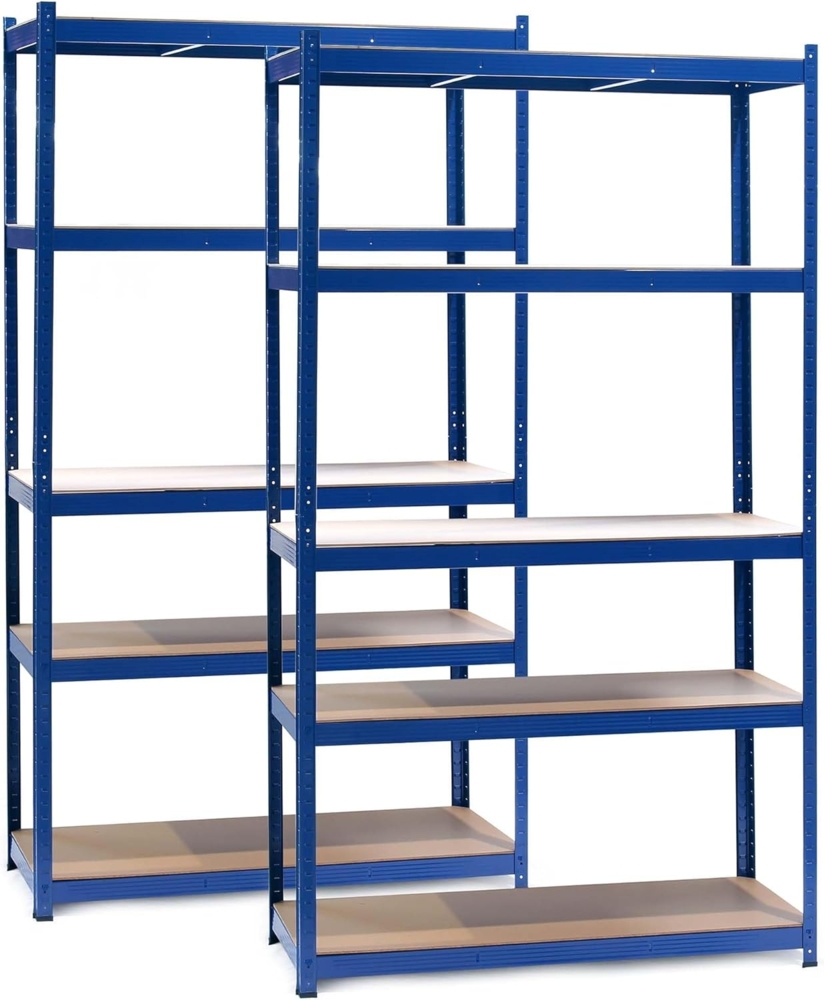 Wiltec Set 2X Schwerlastregal 100 x 60 x 200 cm, 200kg/Ebene, Steckregal blau, Lastenregal mit 5 Ablagen, Werkstattregal Bild 1