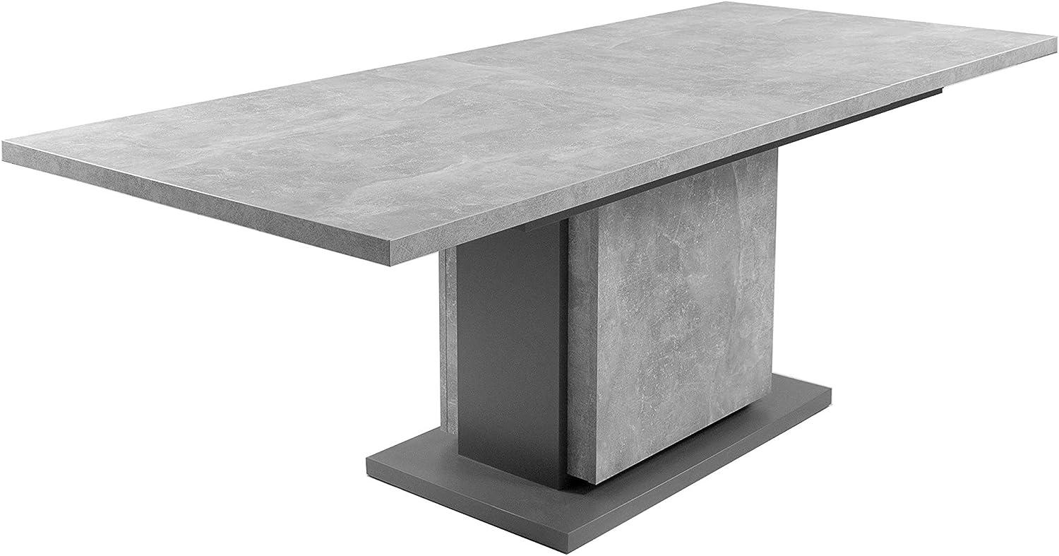 byLIVING Säulentisch mit Auszug BRITTA 160cm / Esszimmertisch grau / Ess-Tisch auf 210 cm ausziehbar / Melamin Light Atelier anthrazit Auszugstisch in Beton-Optik / 160-215 x 75 x 90 cm Bild 1