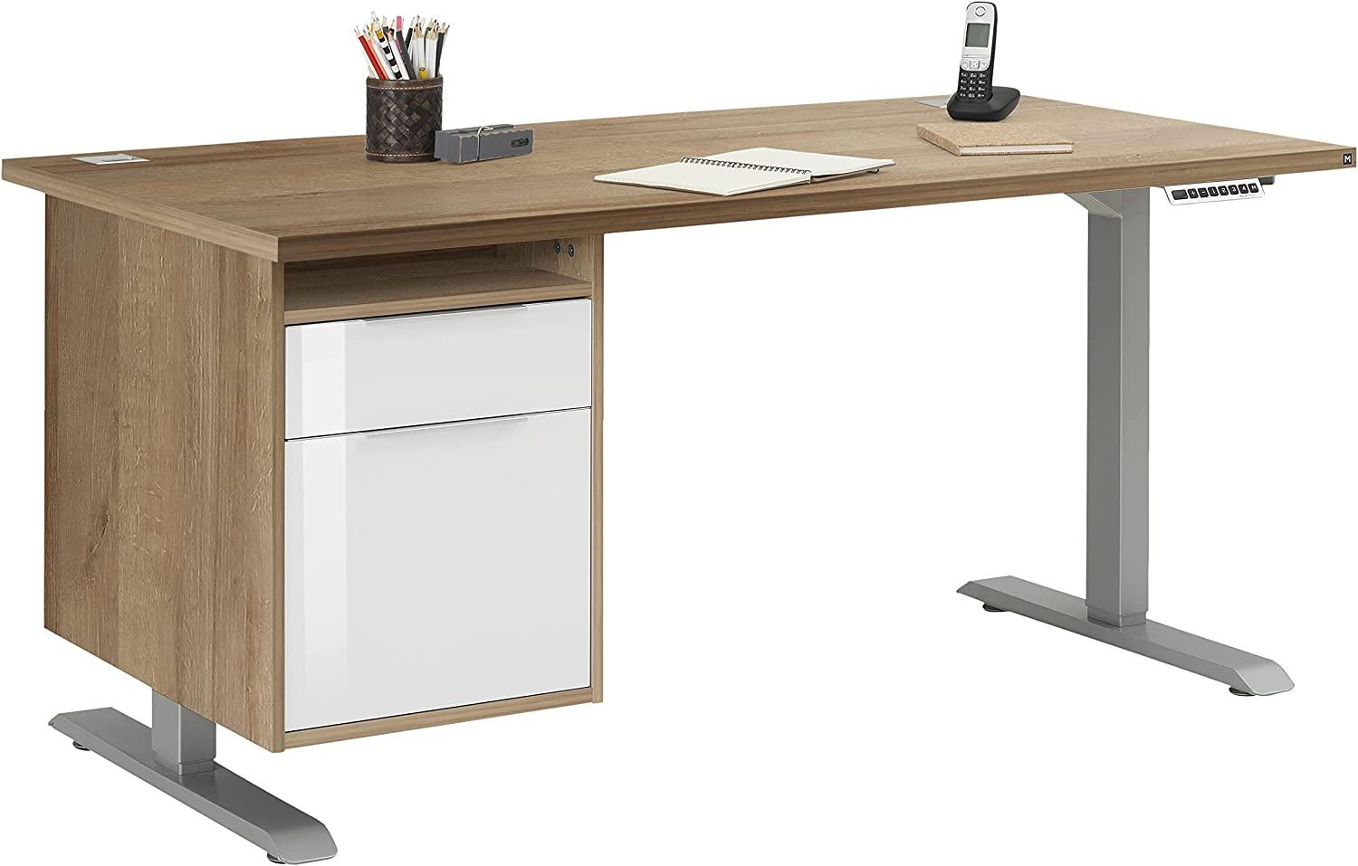 Schreibtisch >EDJUST< (BxHxT: 175 x 120 x 80 cm) Metall platingrau - Riviera Eiche Bild 1
