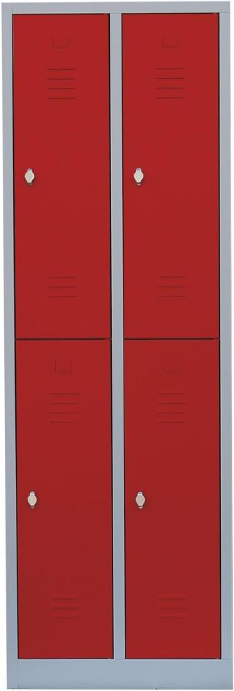 Steelboxx Spind Garderobenschrank 4 Fächer Schrank Schließfachschrank 180 x 60 x 50cm Lichtgrau/Rot 520224 Abteilbreite ca. 300 mm Bild 1