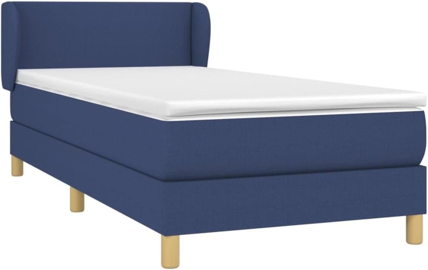 vidaXL Boxspringbett mit Matratze Blau 90x200 cm Stoff Bild 1