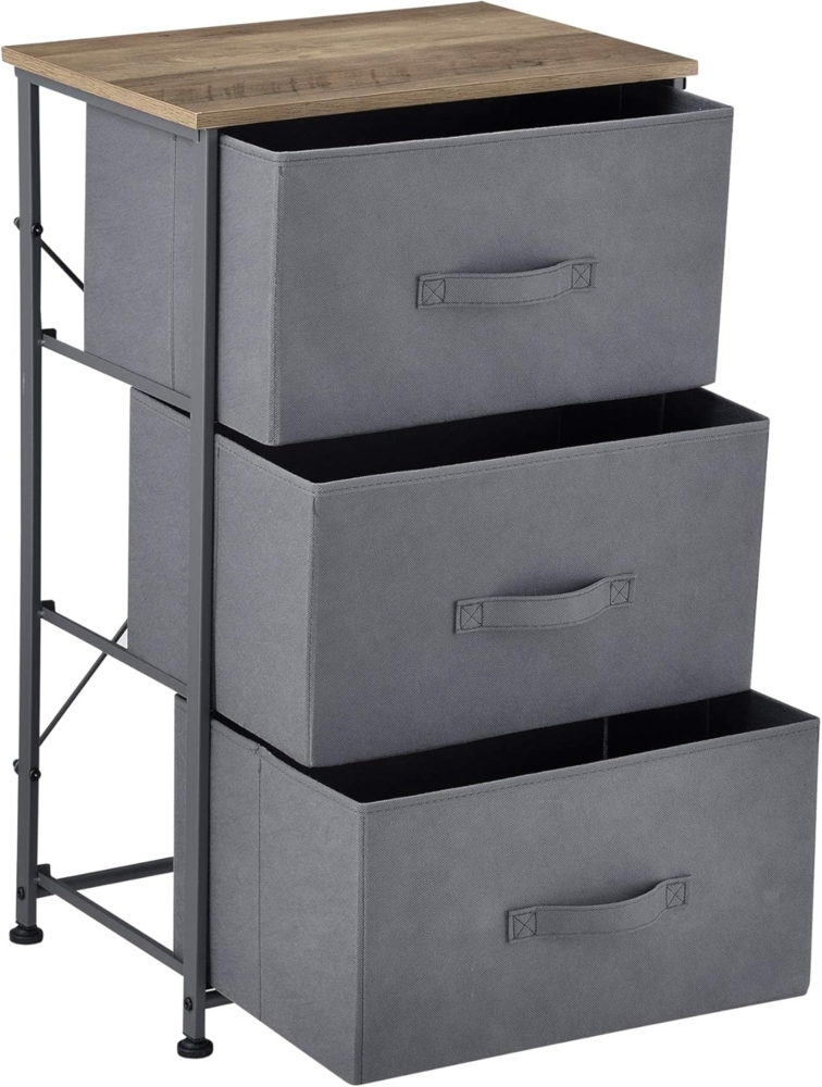 Nachttisch 73 x 45 x 30 cm Kommode mit 3 Schubladen Grau/Holzfarben Bild 1