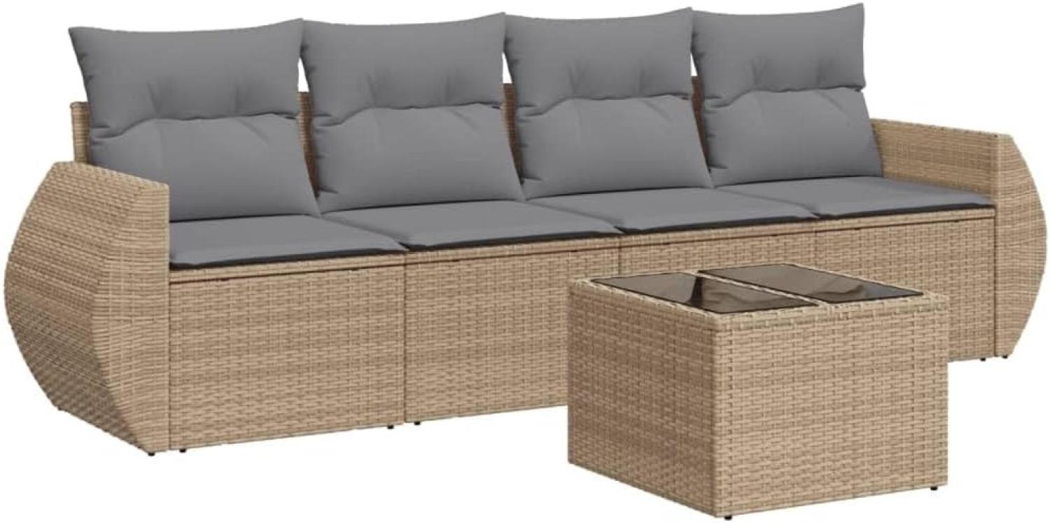 vidaXL 5-tlg. Garten-Sofagarnitur mit Kissen Beige Poly Rattan 3221088 Bild 1