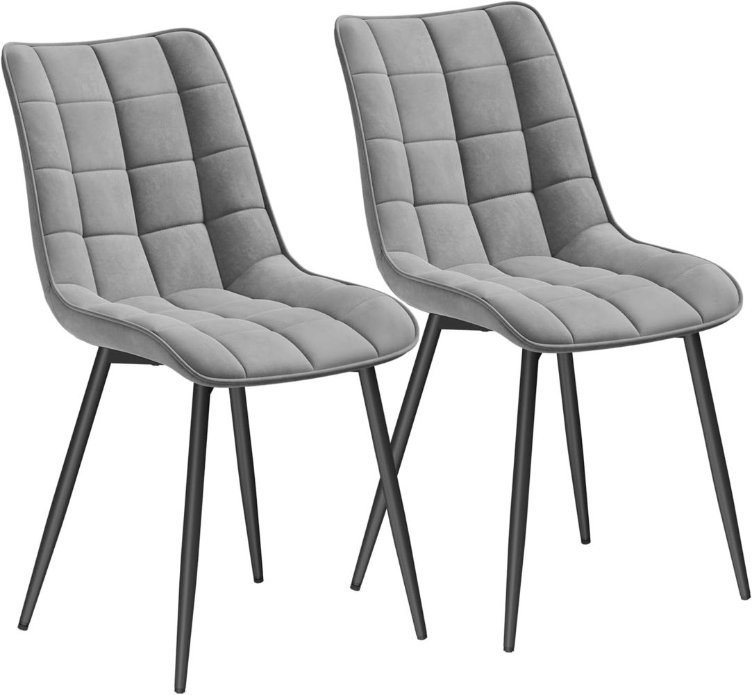 2er-Set Küchenstuhl mit Rückenlehne aus Samt Metallbeine Elif hellgrau Bild 1