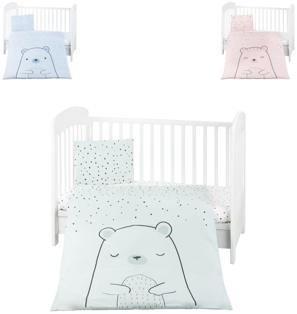 Kikkaboo Kinderbettwäsche Bär 5-teilig Decke 135x95 cm Kissen 45x35 cm Laken grün Bild 1