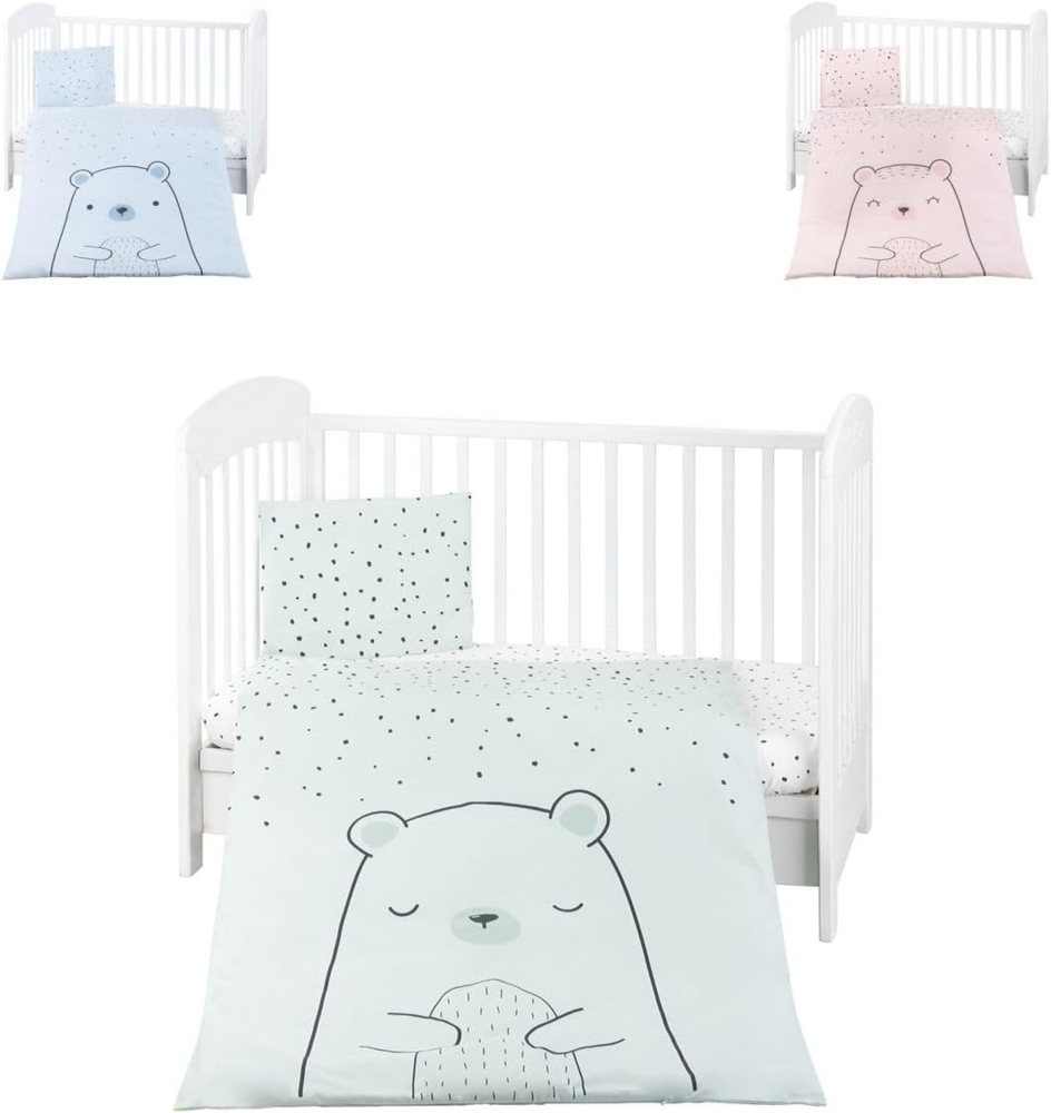 Kikkaboo Kinderbettwäsche Bär 5-teilig Decke 135 x 95 cm Kissen 45 x 35 cm Laken grün Bild 1