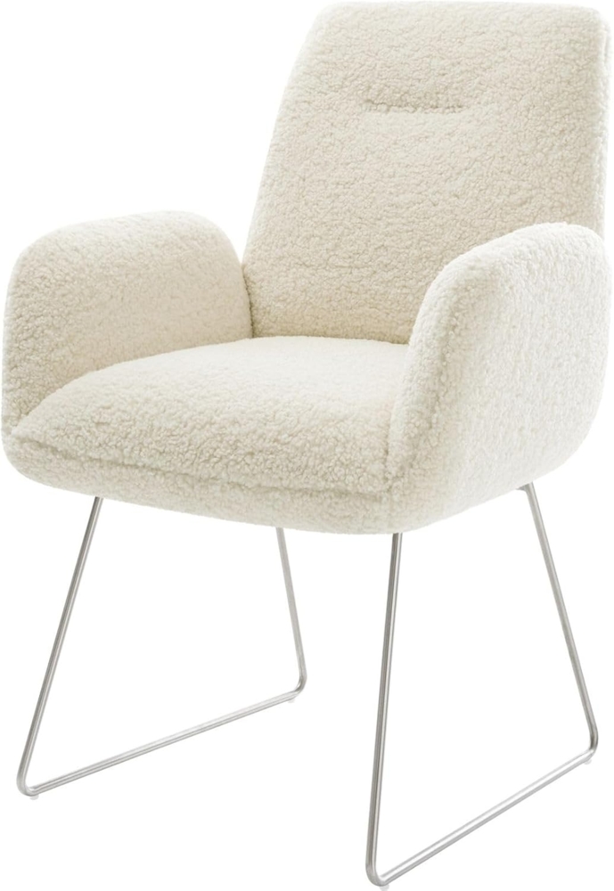 Esszimmerstuhl Zoa-Flex Teddystoff Beige Kufengestell Edelstahl Taschenfederkern Bild 1
