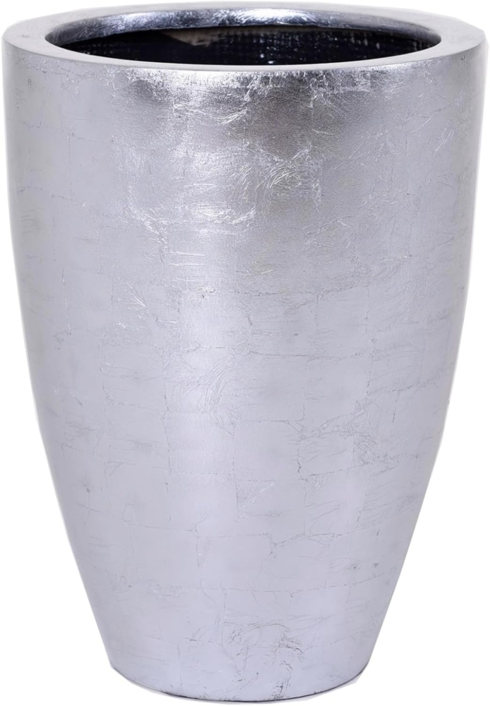 VIVANNO Bodenvase Exklusiver Pflanzkübel Fiberglas "Opala", Silber Hochglanz - 40x55 cm Bild 1