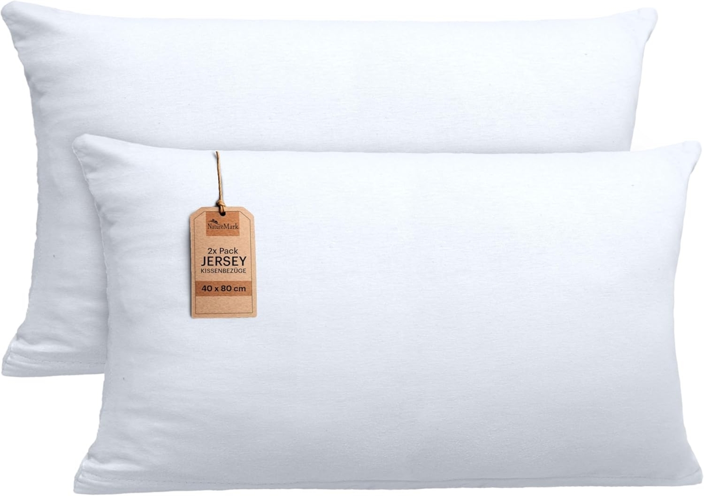 NatureMark 2er Pack Jersey Kissenbezug Kissenhülle Kissenbezüge Seitenschläferkissen Nackenkissen viele Größen und Farben ÖKO-TEX (40x80 cm, Weiß) Bild 1