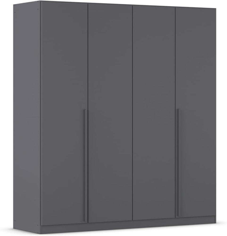 rauch Kleiderschrank Alba, Drehtürenschrank, Garderobenschrank, 4-türig, mit 3 Kleiderstangen, 4 Einlegeböden und Schubladeneinsatz, Farbe Grau metallic, Schwarz, Griffstange Grau metallic, Schwarz, 181x197x54cm Bild 1