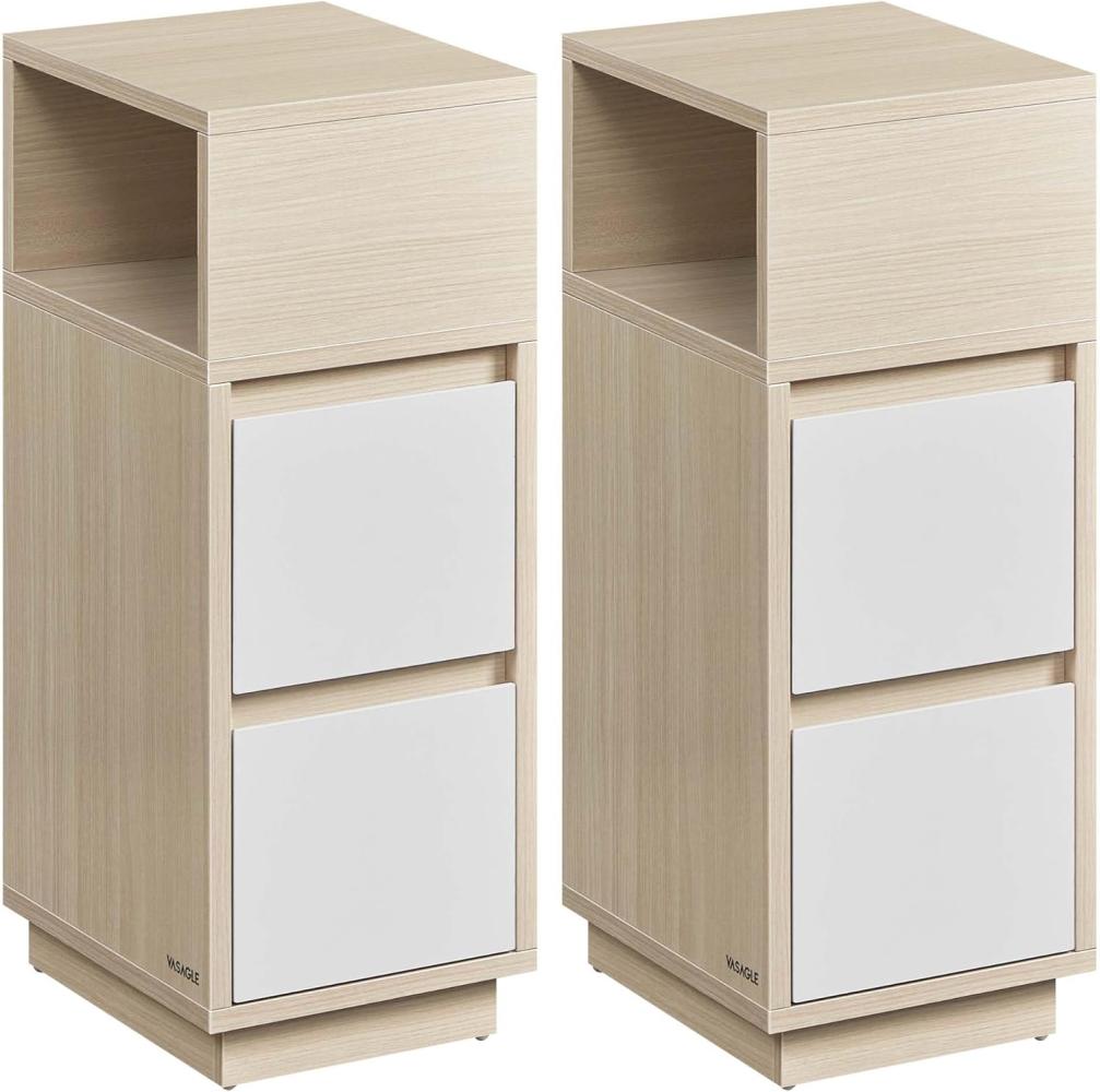 Vasagle 2er Set Nachttisch mit 2 Schubladen, Holz, 65 x 25 x 30 cm, Naturbeige-Wolkenweiß Bild 1